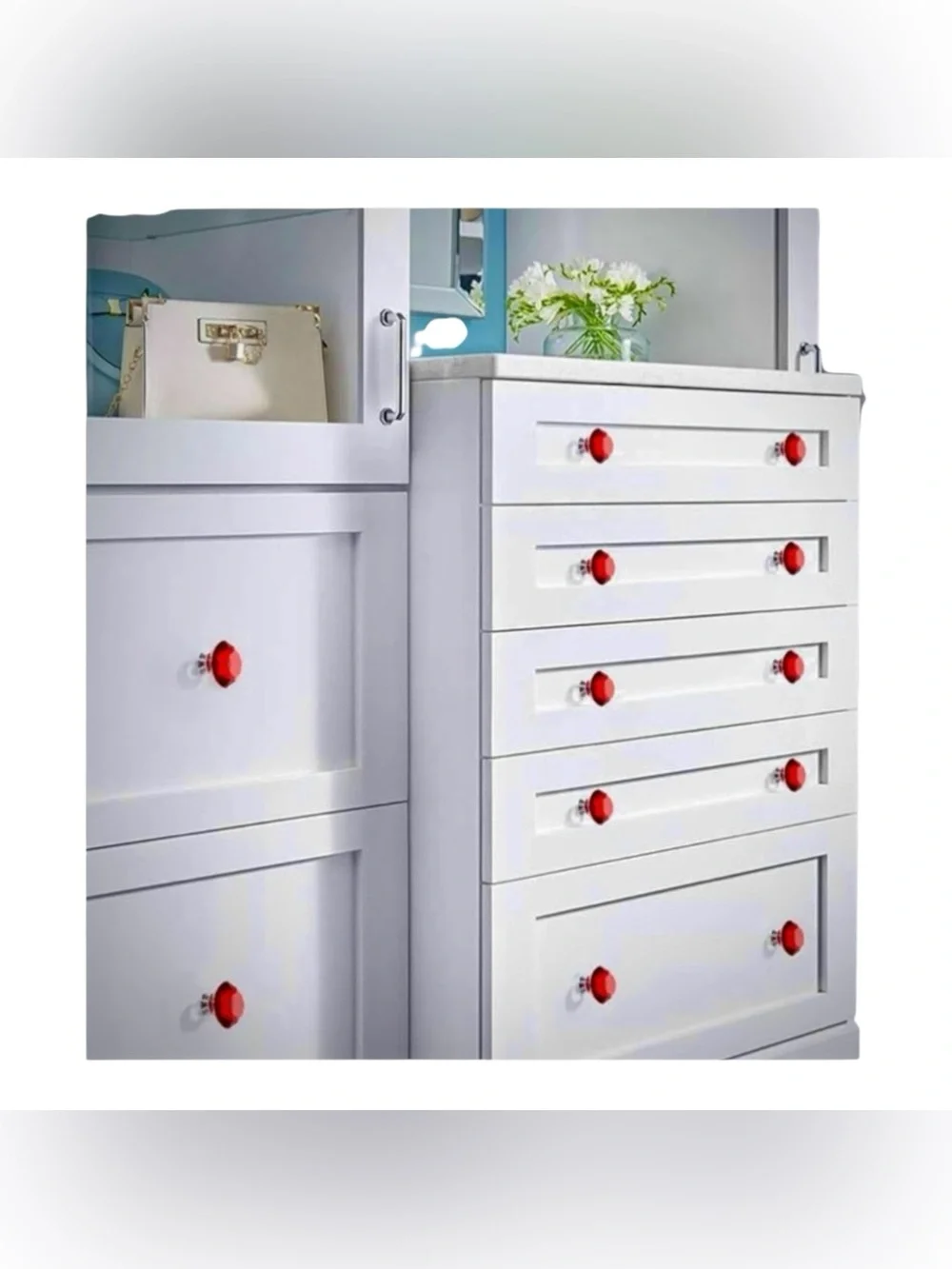 Red Faceted Crystal Cabinet Knobs - Set of 10